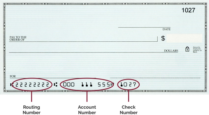 Check with routing number highlighted in lower left